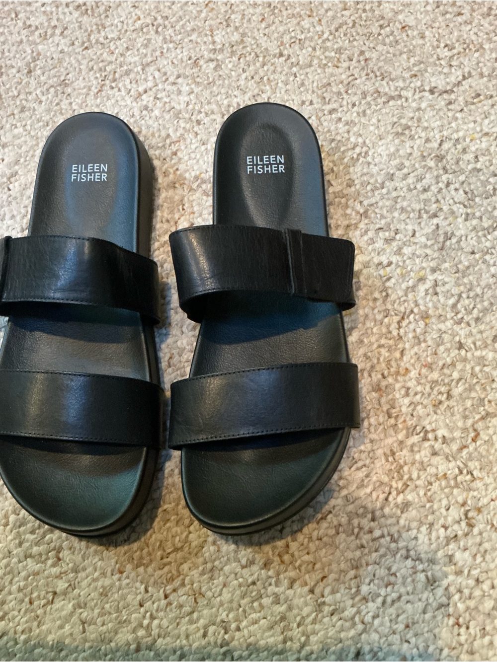 Eileen Fisher New Black Leather Strap Sandals - size 11